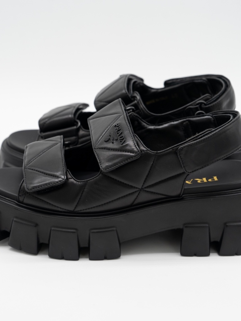 Prada Women's Monolith Nappa Leather Black Sandals Quilted size 40 eu 10 US - Picture 4 of 12